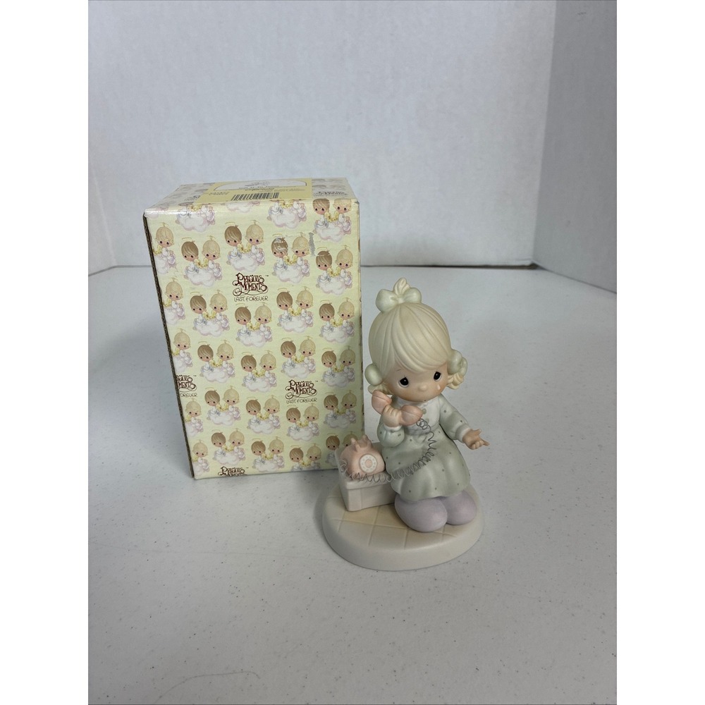 Precious Moments Tell It To Jesus Girl on Phone Figurine 521477 1989 with Box